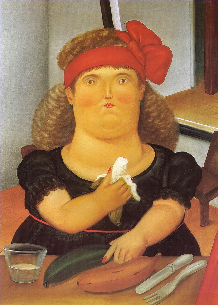 Femme mangeant une banane Fernando Botero Peintures à l'huile